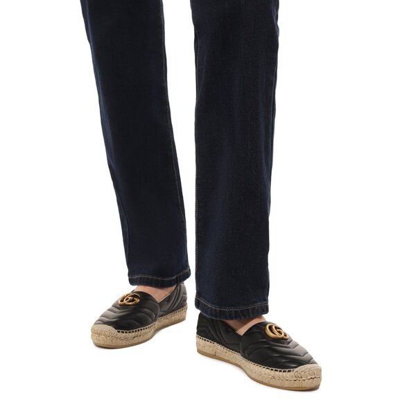 GUCCI SHOES FLATS MARMONT DOUBLE GG LEATHER ESPADRILLE sz 37 US 7 - Picture 2 of 15